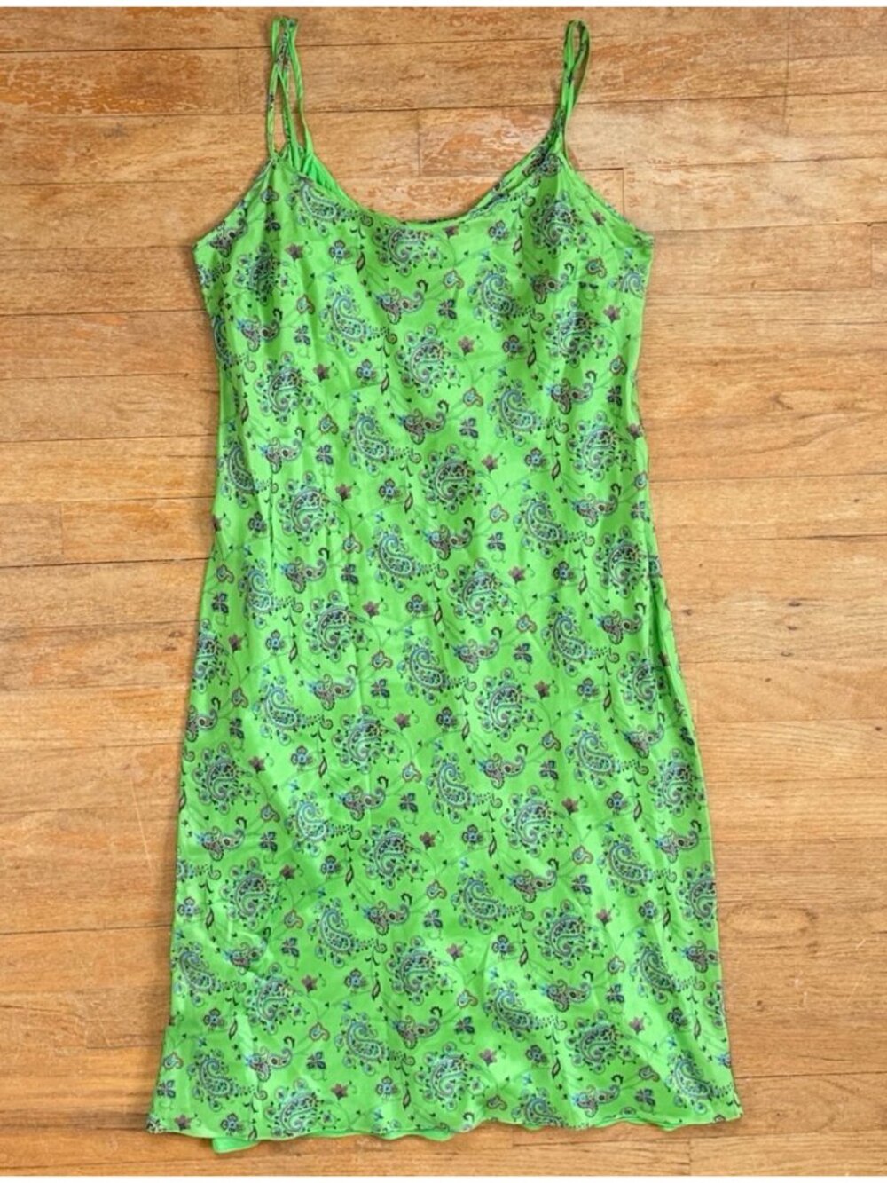 Vintage Bias Cut Paisley Print Slip Dress Size Small 90s Evan Picone Green